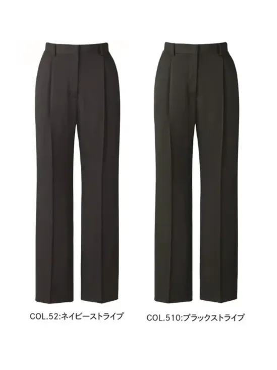 カーシーカシマ EAL1014 ストレートパンツ EAL1014 ストレートパンツベーシックな生地にほどよい艶感をプラスした新鮮なルックス。ウエストにはインカムループ付き。特徴●タテ・ヨコ方向に伸縮性のある2WAYストレッチ●吸汗、速乾性に優れています●抗菌性が高く、ニオイがつきにくい抗菌防臭素材●環境に配慮した素材を使用したサステイナブル素材●グリーン購入法対応商品●静電気防止機能あり●ウエスト部分やゴムを傷めず、ずっとキレイに着られるインカムループ付き●打ち込み式のホック仕様●折り山にステッチを入れたセンタープレス加工仕様品番：EAL1014品名：ストレートパンツカラー：52 ネイビーストライプ、510 ブラックストライプサイズ：5号、7号、9号、11号、13号、15号、17号、19号、21号、23号※この商品は股下フリーのため、着用するには丈詰めが必要です。※23号は受注生産になります。※受注生産品につきましては、ご注文後のキャンセル、返品及び他の商品との交換、色・サイズ交換が出来ませんのでご注意ください。※受注生産品のお支払い方法は、前払いにて承り、ご入金確認後の手配となります。