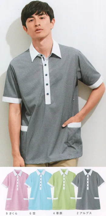 介護衣 半袖ポロシャツ カーシーカシマ HM-2669 半袖ロングプルオーバー 医療白衣com