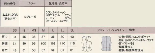 カーシー（アムスネット） AAH-236 ベスト（グレー系） クラシカル＆トレンド「タータンチェック」！チェキラーのハートに刺さる！ サイズ／スペック