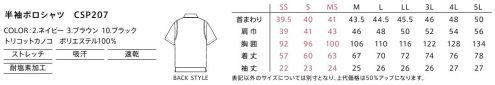 カーシー（キャリーン） CSP207 半袖ポロシャツ ネクタイを締めてベストを重ね着したような、きちんと感のある着こなしが1枚で叶うトロンプルイユポロシャツ。●耐塩素加工付き高濃度の塩素系漂白剤(次亜塩素酸ナトリウム)が付いても、色抜けを軽減する加工付きです。※JIS-L-0884A法にて測定●スナップボタン仕様台衿裏の配色着脱しやすいスナップボタン仕様。汚れが目立ちやすい台衿裏には濃色のファブリックを使用して、清潔感をキープ。●消臭テープ脇下の消臭テープが、気になるニオイを軽減。●左胸シフトポケットフラップポケット口より短めに設計。ストラップ付きのカードホルダーをすっきり収納。モノの落下を防ぐスナップボタン付き。●右胸ファスナーポケット安心感のあるファスナー付きポケットは、小さな貴重品を収納するのに便利です。●サイドスリット入りブラウジング仕様アウトで着てもきちんと見えるブラウジング仕様。サイドスリット入りで動きやすく、着崩れも防ぎます。 サイズ／スペック