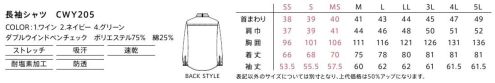 カーシー（キャリーン） CWY205 長袖シャツ 親しみやすいチェック柄に、ネクタイをイメージしたシックなカラー配色できちんと感をプラス。大容量のダブル胸ポケットや着脱しやすいスナップボタンなど、機能性も充実。脇下の消臭テープが、気になるニオイを軽減。●高濃度の塩素系漂白剤(次亜塩素酸ナトリウム)が付いても、色抜けを軽減する加工付きです。※JIS-L-0884A法にて測定。●チェック柄に引き立つ前立ての配色部分は、着脱しやすいスナップボタンに。●ダブルポケットで収納力を確保。ストラップ付きネームホルダーなども収納できます。●肩甲骨あたりにベンチレーションを配置し、通気性アップ。●さらりとした質感で着心地がよく、透けにくい生地を採用しています。 サイズ／スペック