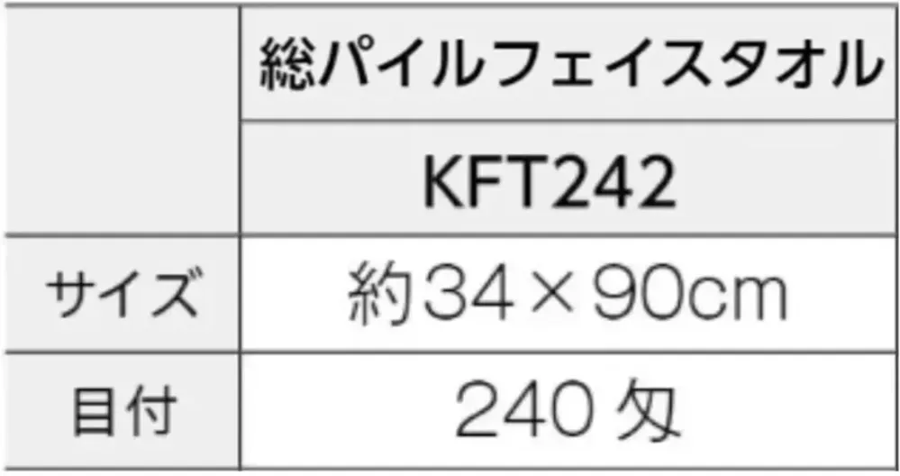 広洋物産 KFT242 国産純白フェイスタオル（総パイル）240匁 480枚入 サイズ・スペック