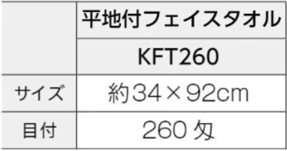 広洋物産 KFT260 国産純白フェイスタオル（平地付）260匁 480枚入 サイズ・スペック