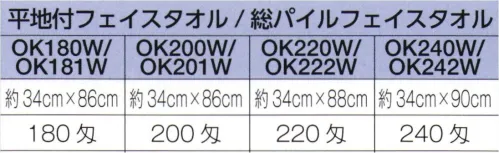 広洋物産 OK180W 平地付白フェイスタオル（180匁/360枚入） ※360枚入りです。※この商品はご注文後のキャンセル、返品及び交換は出来ませんのでご注意下さい。※なお、この商品のお支払方法は、先振込（代金引換以外）にて承り、ご入金確認後の手配となります。 サイズ／スペック