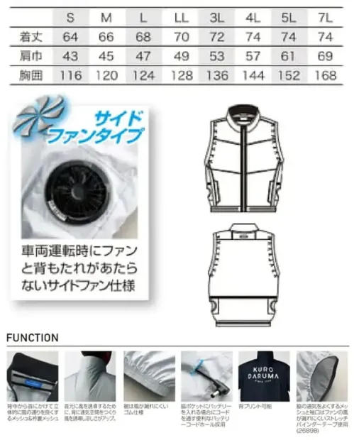 クロダルマ 26898 ベスト（ファン・バッテリー別売） サイズ／スペック