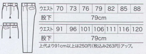 クロダルマ 31590 スラックス（ワンタック） 消臭効果が半永久的に持続する、吸汗性・速乾性に優れた機能素材を採用。ボタンなどの突起物をなくし、優れた防傷性も実現。快適宣言DEO-CLEAR超消臭。デオクリアーの特徴。消臭効果は洗濯すれば機能が回復し、半永久的に持続。楕円形の繊維断面が水分を素早く吸い上げ、乾燥。吸汗性・速乾性に優れた機能素材。 サイズ／スペック