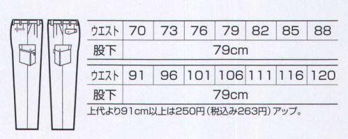 クロダルマ 35580 カーゴパンツ（ツータック） 夏の軽快な作業をサポートする新形状記憶シリーズ。優れた通気性・制電性も備えています。永続する防縮性。永続する防皺性。優れた柔軟性。優れた速乾性。優れた保型性。 サイズ／スペック