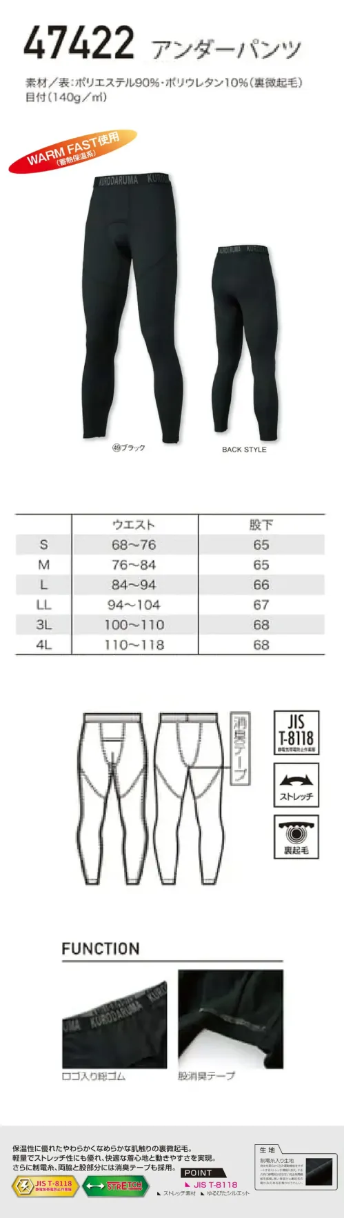 クロダルマ 47422 アンダーパンツ サイズ／スペック