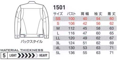 バートル 1501 ジャケット 定番素材ツイル＆ヘリンボーンをスタイリッシュな仕事着にアップデート。高品質な日本製T/Cソフトツイルおよびヘリンボーン素材を使用。製品制電JIS T8118適合品。男女ユニセックスシリーズ。●日本製素材を使用。厳選した高品質な日本製素材を使用。シワになりにくい大定番のT/Cソフトツイル。高級感とヴィンテージライクな味わいのヘリンボーン。ともに優れた耐久性で長く快適に着用できます。●企業から個人ユースまで対応。高級感かつ耐久性にすぐれたハイクオリティアイテム。企業ユニフォームはもちろん、スタイルにこだわる個人ワーカーのみなさまにも自信をもってご提案いたします。●男女ユニセックスシリーズ。全アイテムで女性専用デザインを採用。男女ともに美しいシルエットを実現しました。●業界初！！女性向けヘリンボーン素材。リアルワークウェアの定番であるヘリンボーン素材をレディースアイテムに採用。タフなつくりでハードなワークシーンにもしっかり対応します。●製品制電JIS T8118適合品。帯電防止素材の使用、金属製付属品の不使用など、JIS（日本工業規格）の厳格な基準をクリア。 サイズ／スペック