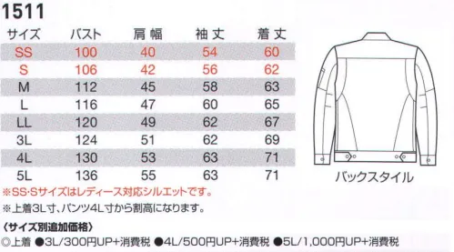 バートル 1511 ジャケット ライトチノ+ヘリンボーン超スタイリッシュにアップグレードしたこれがバートルの新定番！！【POINT01 日本製素材を使用】高品質な日本製素材を厳選使用。軽くて丈夫なT/Cライトチノ、ヴィンテージの味わいで人気沸騰のヘリンボーン。定番素材ならではの優れた耐久性で長く快適に着用できます。【POINT02 企業から個人ユースまで対応】高級感かつ耐久性にすぐれたハイクオリティアイテム。企業ユニフォームはもちろん、スタイルにこだわる個人ワーカーのみなさまにも自信を持ってご提供いたします。【POINT03 男女ユニセックスシリーズ】全アイテムで女性専用デザインを採用。男女ともに美しいシルエットを実現しました。【POINT04 業界初!! 女性向けヘリンボーン素材】リアルワークウエアの定番であるヘリンボーン素材をレディースアイテムに採用。タフな作りでハードなワークシーンにもしっかり対応します。【POINT05 製品制電JIS T8118適合品】帯電防止素材の使用、金属製付属品の不使用など、JIS（日本工業規格）の厳格な基準をクリア。※SS・Sサイズはレディース対応シルエットです。※商品の仕様は予告なく変更される場合がございます。同一品番の商品であっても、販売時期によりスペックが異なる場合がございます。閲覧環境やモニター設定により、実際の商品の色味が画像と異なって見える場合がございます。 サイズ／スペック