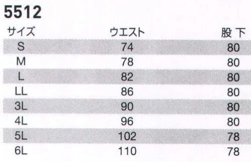 バートル 5512 カーゴパンツ 5511Series研ぎ澄まされたワークシルエット！かっこよさと快適のBURTLEフラッグシップモデル。●やや細身のスタイリッシュシルエットに高機能を搭載●厳選した日本製綿100％リップクロス素材を使用。●製品洗い加工によるヴィンテージな風合いと防縮性●男女ユニセックスシリーズ※注意-天然素材の為、多少の色誤差がございます。-洗濯・乾燥で多少目が詰まります。洗濯及び乾燥後の収縮率はお客様の洗濯環境で異なることになります。-雨や汗で湿った状態での着用は、摩擦による色移りの恐れがありますので、お避け下さい。 サイズ／スペック