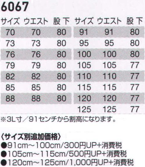 バートル 6067 ツータックパンツ ハードワーク御用達のT/Cライトチノで、着心地も耐久性も抜群の日本製。幅広いシーンで着れるベーシックなデザインにまとめました。夏対策には通気性にすぐれたボディクーラーを搭載。お求めやすさも魅力の新定番アイテムです。 丈夫で着心地のよいT/Cライトチノ（日本製素材）。通気性バツグンのボディークーラー（メッシュ仕様）。着用シーンを選ばない洗練デザイン。お求めやすいスーパープライス。※「48サックス」は、販売を終了致しました。  サイズ／スペック