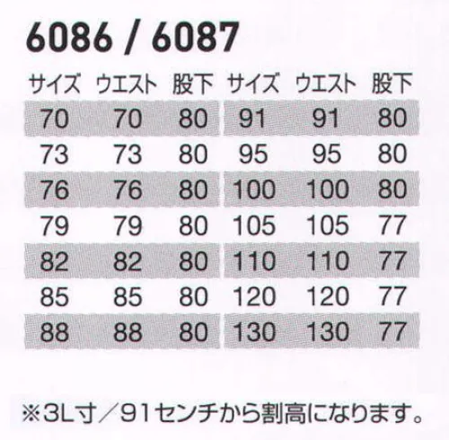 バートル 6087 パンツ 男女共にスタイリッシュ！サービスワークからハードワークまでワイドに対応！！魅力は、ずばりシルエットの美しさ。ボディにほどよくフィットし、着たときに絶妙のバランスを実現。豊富なカラーコーディネイト対応で上下別カラーなど多彩に可能。明るい職場作りの演出やチームワークアップにも一役買うシリーズ。着る人すべてを美しく見せるデザイン。価格はもちろんデザインまでも革新した、魅力満載のアイテムです。 優れた洗濯耐久性をもつ日本製T/Cライトチノ素材を使用。豊富なカラーコーディネイトで幅広いワークシーンに対応。製品制電JIS T8118 適合品。※商品の仕様は予告なく変更される場合がございます。同一品番の商品であっても、販売時期によりスペックが異なる場合がございます。閲覧環境やモニター設定により、実際の商品の色味が画像と異なって見える場合がございます。 サイズ／スペック