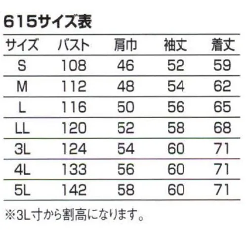 バートル 615 長袖ブルゾン ひとクラス上のグレードを実現した、新定番アイテム。長く着用、最強のT/Cエコライトチノ素材。着心地バツグンのソフト加工。T/C混紡によ※「22 ライトベージュ」は、販売を終了致しました。る優れた耐洗濯性 お買い得のスーパープライス。※商品の仕様は予告なく変更される場合がございます。同一品番の商品であっても、販売時期によりスペックが異なる場合がございます。閲覧環境やモニター設定により、実際の商品の色味が画像と異なって見える場合がございます。 サイズ／スペック