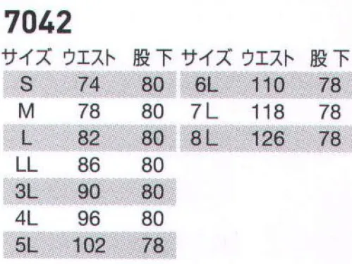 バートル 7042 カーゴパンツ 7041Seriesレッドファスナーが目立ちポイント！優れた通気性X動きやすさの超爽快ギア登場！！●厳選した日本製ストレッチドビークロス生地を使用。●優れた通気性と肌触りの良い綿ライクな風合い●動作を快適にサポートする高いストレッチ性（伸長率15％）●レベルブック収納可能なレッドファスナーポケット採用●男女ユニセックスシリーズ※商品の仕様は予告なく変更される場合がございます。同一品番の商品であっても、販売時期によりスペックが異なる場合がございます。閲覧環境やモニター設定により、実際の商品の色味が画像と異なって見える場合がございます。 サイズ／スペック