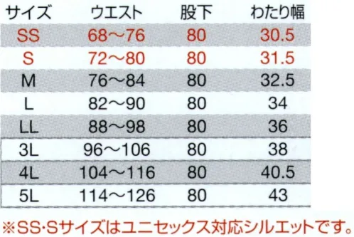 バートル 7303 パンツ（ユニセックス） 洗練された企業ユニフォームをテーマに掲げ、ストレッチ機能＆デザイン美を追求したオーセンティックな定番モデル・優れた伸縮性と形状回復性がストレスフリーな着用感を約束（伸長率20％）・汚れを落ちやすくする吸水防汚加工付・程よく細身なシルエットが洗練されたユニフォームスタイルを演出・優れた帯電防止性を備えるJIS T8118適合プロダクト・ジャケットフロントに上下開閉出来るダブルジップファスナーを配備・男女ユニセックスの着用に対応した幅広いサイズスペック※「3ネイビー」「35 ブラック」は販売を終了致しました。 サイズ／スペック