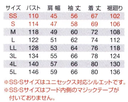 バートル 7610 防水防寒ジャケット（大型フード付）（ユニセックス） 本格ワーク仕様の防水防寒マウンテンパーカが新登場！プロワーカーからアウトドアファンまで全てのユーザー納得のアイテム！・水の染み込みを抑える耐水圧10，000mm（DELTA DRY）・衣服内の水蒸気を外へ放出する透湿性8，000g/㎡/24hrs（DELTA DRY）・生地の縫い目からの水の侵入を防ぐシームテープ・夜間の視認性を上げる反射材（リフレクター）を採用・サーモトロン ラジポカによる優れた保温性（7610）・男女ユニセックスシリーズ※SS・Sサイズはフード内側のマジックテープが付いておりません。 サイズ／スペック