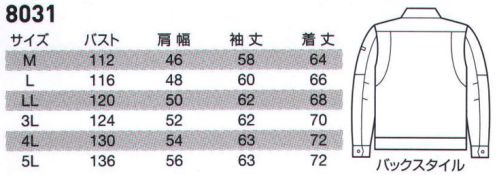 バートル 8031 ジャケット アメリカンワークウェアのカッコよさと丈夫さをデザイン。 ●日本製素材を使用。高品質な日本製チノクロス素材を使用。製品洗い加工によりソフトな着用感と防縮性を実現しました。 ●火や熱を扱う作業に適した綿100％。化繊や合繊素材に比べて火や高熱にも強い綿100％素材を使用。溶接や鉄工などの作業環境に適しています。 ●製品洗い加工によるソフト感と防縮性。製品に洗い加工を施すことでヴィンテージ感とソフトな着用感を実現。洗濯による不快な縮みも抑えました。※Sサイズの販売は終了致しました。 サイズ／スペック