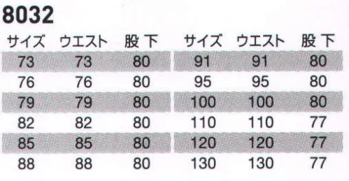 バートル 8032 カーゴパンツ アメリカンワークウェアのカッコよさと丈夫さをデザイン。 ●日本製素材を使用。高品質な日本製チノクロス素材を使用。製品洗い加工によりソフトな着用感と防縮性を実現しました。 ●火や熱を扱う作業に適した綿100％。化繊や合繊素材に比べて火や高熱にも強い綿100％素材を使用。溶接や鉄工などの作業環境に適しています。 ●製品洗い加工によるソフト感と防縮性。製品に洗い加工を施すことでヴィンテージ感とソフトな着用感を実現。洗濯による不快な縮みも抑えました。 サイズ／スペック