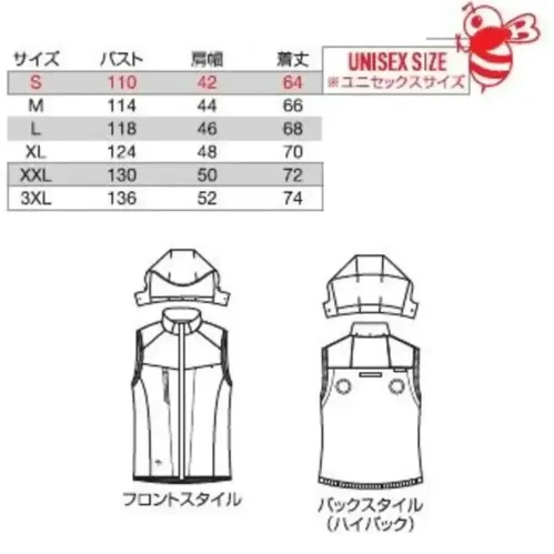 バートル AC2094HB ACベスト（ユニセックス）（デバイス別売） サイズ／スペック