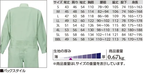 クレヒフク 2050 ジャンプスーツ ※「36 アクアブルー」「52 アースグリーン」は、販売を終了致しました。 サイズ／スペック