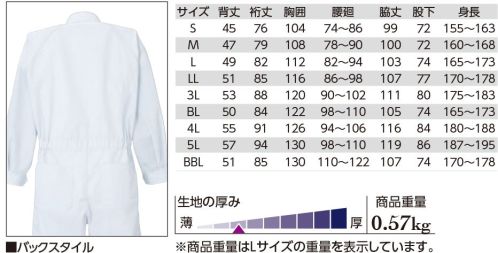 クレヒフク 3701 エコ長袖ツナギ  サイズ／スペック