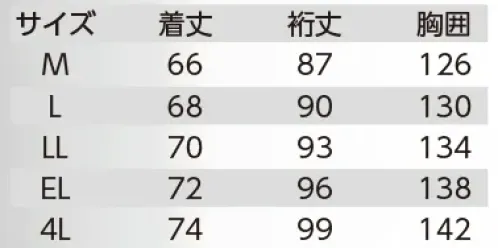 クレヒフク 3840 防寒ジャンパー LIBERTY ROAD®ツナギの上からさっと羽織れる防寒ジャンパー中綿入りで温かな防寒ジャンパーがLIBERTY ROAD®より登場。ポケットの中に入れた小物が落ちにくい合わせフタ仕様や裾ゴム・袖口アジャスターなど体にフィットし寒さから身を守ります。体の動きを考慮した設計でツナギの上からでもさっと羽織れ、着やすさも抜群のアイテム。※「29 ブラック」「31 ネイビー」は、販売を終了致しました。 サイズ／スペック