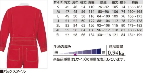 クレヒフク 660 ビスロンファスナー長袖ツナギ サイズ／スペック