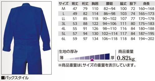 クレヒフク 770 長袖ツナギ ※「51モスグリーン」「85 パープル」は、販売を終了致しました。 サイズ／スペック