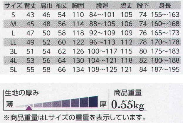 クレヒフク 850 長袖ジャンプスーツ ※「51 モスグリーン」「52 アースグリーン」は、販売を終了致しました。 サイズ／スペック