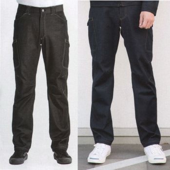 アルトコーポレーション CW1617 メンズデニムカーゴパンツ（CW-1617） Feel like Denim!!合成繊維と天然繊維を配合したハイブリッド素材。風合いが柔らかく、ナチュラルな手触り感を持ち、機能性、実用性を兼ね備えた高性能デニム調ストレッチ素材。「Cargo pants」何よりも動き易さを重視したストレートシルエット。腰ポケット、バックポケット、サイドポケットは形、大きさ、位置に至るまで使い勝手の良さを追求。屈伸運動をサポートするため、膝部分にはダーツを入れて立体的に作り上げた機能満載のカーゴパンツ。インディゴブルーとブラックの2色展開。●腰ポケット使い易いよう大きくカーブを描いたスラッシュポケット+右のみコインポケット●バックポケットベース型の大きめパッチポケット●サイドポケット隠しドットボタン付のタブを挟み込んだ片玉縁ポケット●膝ダーツ膝の外側に2本、内側に1本のダーツを入れ、屈伸運動をサポートする●ストレッチ素材の特性・タテストレッチは、腰、膝の屈伸の際、最大限に生かされる。ウエストベルトも伸縮性あり。