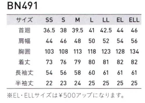 アルトコーポレーション BN-491 長袖シャツ 繰り返し洗濯しても強力な抗菌防臭効果が持続。抗菌防臭加工で悪臭も防止し、帯電防止効果で、まとわりつきなどの静電気障害を防止します。【クラレ クラカーボII】ポリエステル繊維をベースにした白色導電性繊維クラカーボIIを使用しておりますので、ウェアに発生した静電気をコロナ放電により除去するため、低温度環境下でも帯電防止効果を発揮し、まとわりつきなどの静電気障害を防止します。  【サニター】サニター=抗菌防臭加工のことで、広範囲の菌に優れた抗菌効果を発揮し、悪臭も防止します。繰り返し洗濯しても抗菌効果は維持されます。※「10ブルー」「30グレー」「40ミントグリーン」「80オレンジ」は販売終了致しました。 サイズ／スペック