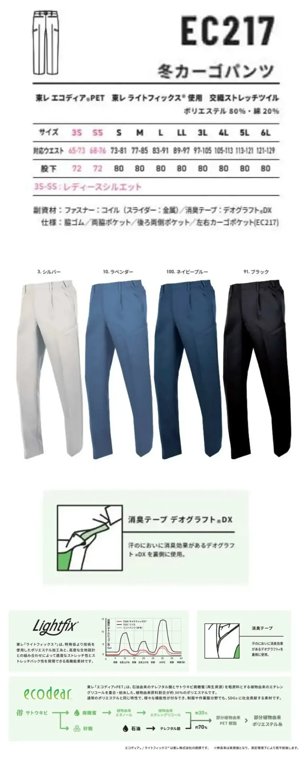 アルトコーポレーション EC217 冬カーゴパンツ サイズ・スペック