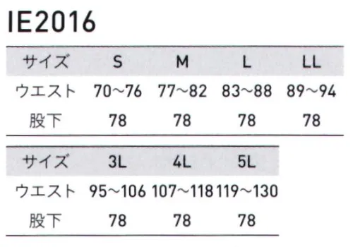 アルトコーポレーション IE2016 ワークパンツ IEC※1 規格対応の超制電ユニフォームが登場低発塵かつ帯電防止「JIS T8118」の規格もクリア。近年電子デバイスは高機能化・高密度化が進むと同時に、微弱な静電気による破壊が問題となってきており、静電気対策（ESD※2 対策）は電子でデバイスを扱う製造現場で必須となりつつあります。このESD対策については、IEC（国際電気標準会議）の国際規格「IEC61340-5-1」に制定されており、この企画はJIS規格化されていないため、日本に適した形でECJ（日本電子部品信頼センター）が規格化したものが「RCJS-5-1」です。その規格値は、端子間抵抗Reまたは点間抵抗Rp（Ω）で、1×105≦Rp サイズ／スペック