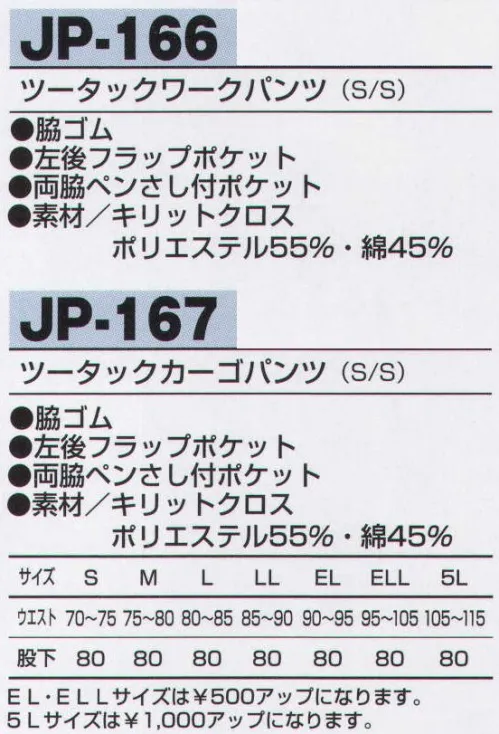 アルトコーポレーション JP-166 ツータックワークパンツ 消臭効果でいつでも爽快！帯電防止素材を使用し、プリーツ性、防しわ性、さらに消臭効果も優れたイージーケア仕様です。※「1ライトラベンダー」「4ライトグリーン」「6ライトブルー」は販売終了致しました。 サイズ／スペック