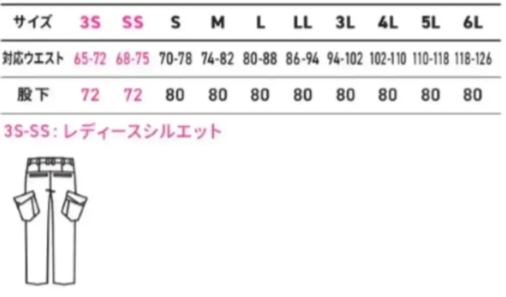 アルトコーポレーション SC107K 夏ノータックカーゴパンツ サイズ・スペック