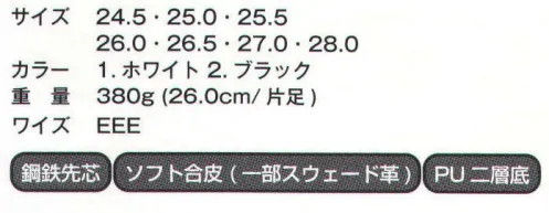 ケイゾック KZS-905 セーフティスニーカー（ヒモ） JSAA A種プロスニーカー。静電対応。耐油で耐滑性に優れる。スウェード革づかいで丈夫、軽量で底剥がれに強い。ドイツ製の高性能マシンで作られたインジェクション方式のスポーティなヒモタイプ。●JSAA（公社）日本保安用品協会認定プロスニーカーとは？ つま先に金属や鋼鉄樹脂先芯を装着する、安全機能を備えた作業靴を総評して「プロスニーカー」と呼びます。（公社）日本保安用協会において、プロスニーカーの安全基準として、JIS規格に準じた団体規格を制定し、型式認定制度をスタートさせています。公的機関による試験の結果、型式認定基準を満たしたプロスニーカーには（公社）日本保安用品協会の型式認定合格標章（マーク）を表示し、型式認定合格品タグを取り付けています。 サイズ／スペック