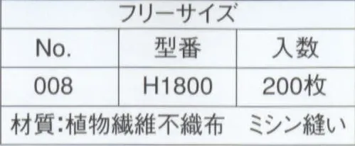 ライフ H1800 不織布使い捨てコック帽(NO.008)（200枚入り） 格安で使い捨て、いつも清潔なコック帽です。天然素材を使用しています。不織布は紙と布それぞれのよさを兼ね備えた素材です。軽量で柔軟性に富み、吸湿性・通気性・耐久性に優れています。ライフ・ハットのコック帽子に使われている不織布は、“人と地球環境にやさしい”レーヨン（天然素材）製不織布です。織布（しょくふ）とは織物のことで、織物は縦糸と横糸で編んだ物を言います。そして不織布とは文字通り、“織らない布”のことです。通常、織物は繊維・編み機にかけられて、縦糸や横糸を使い織られたり編まれたりしますが、不織布は繊維を均一に並べ、樹脂接着やプレス機械・高圧水流などにより、シート状にした物です。生産性が良く、様々な分野の製品に利用されています。※この商品は、ご注文後のキャンセル・返品・交換ができませんので、ご注意下さいませ。※なお、この商品のお支払方法は、先振込（代金引換以外）にて承り、ご入金確認後の手配となります。 サイズ／スペック