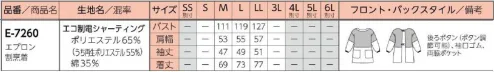 リミット E-7260 エプロン割烹着 正面スッキリ。制菌加工だから、お風呂介助や介護の現場でも安心。後ろボタンはそれぞれ調節可能。袖口がゴムなので、長さを調節しやすい。●SEK制菌加工(社)繊維評価技術協議会の認定基準に合格。黄色ぶどう球菌、肺炎桿菌、大腸菌、緑膿菌、MRSAといった繊維に付着した人体に有害な細菌の増殖を抑制します。●SDGs対応再生ポリエステル55％※この商品はご注文後のキャンセル、返品及び交換が出来ませんのでご注意くださいませ。※なお、この商品のお支払方法は、先振込（代金引換以外）にて承り、ご入金確認後の手配となります。 サイズ／スペック