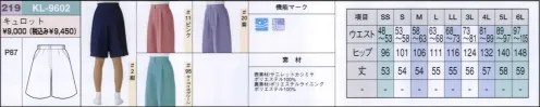 リミット KL-9602 キュロット ※「11 ピンク」「95 ターコイズグリーン」は、販売を終了致しました。※この商品はご注文後のキャンセル、返品及び交換が出来ませんのでご注意くださいませ。※なお、この商品のお支払方法は、先振込（代金引換以外）にて承り、ご入金確認後の手配となります。※SSおよび4L～6Lサイズにつきましては受注生産となります。 サイズ／スペック