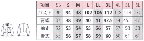 リミット L-2008-C ジャケット　5L(特注)～6L(特注) 事務所が華やかになりそうなフェミニンウェア新登場気になる腰周りをさり気なくカバーするペプラム仕様。背中をスッキリ見せる後ろ脇の切替も。●ペン差しにも使える胸ポケット。●スマートフォンもラクラク入る深めのポケット付き（左右）●上品なペプラム仕様でウエストやヒップをカバー。●後ろ脇の切替でほっそり見せ。●ラウンド切替で脚長効果も。●袖口はボタン。※この商品はご注文後のキャンセル、返品及び交換が出来ませんのでご注意くださいませ。※なお、この商品のお支払方法は、先振込（代金引換以外）にて承り、ご入金確認後の手配となります。※SSおよび4L～6Lサイズにつきましては受注生産となります。 サイズ／スペック