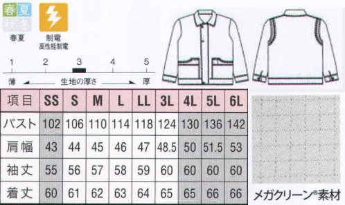 リミット M-295 ブルゾン 『高性能制電タイプ』 IEC-61340-5-1 基準値をクリアしています。精密機器メーカーなど、高い制電性が求められる職場に。メッシュ仕様のノーフォークは夏場にはうれしい機能。ポケットも共布でしっかり制電。便利なペン差し付。脱ぎ着しやすいドットボタンを使用。制電効果は、厳しい規格をクリアした高性能タイプ。ファスナーのひっかかりを防ぐヒヨクタイプ、デザイン性にも優れています。 ※この商品はご注文後のキャンセル、返品及び交換が出来ませんのでご注意くださいませ。※なお、この商品のお支払方法は、先振込（代金引換以外）にて承り、ご入金確認後の手配となります。※SSおよび4L～6Lサイズにつきましては受注生産となります。 サイズ／スペック