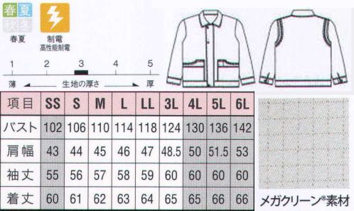 リミット M-295 ブルゾン 『高性能制電タイプ』 IEC-61340-5-1 基準値をクリアしています。精密機器メーカーなど、高い制電性が求められる職場に。メッシュ仕様のノーフォークは夏場にはうれしい機能。ポケットも共布でしっかり制電。便利なペン差し付。脱ぎ着しやすいドットボタンを使用。制電効果は、厳しい規格をクリアした高性能タイプ。ファスナーのひっかかりを防ぐヒヨクタイプ、デザイン性にも優れています。 ※この商品はご注文後のキャンセル、返品及び交換が出来ませんのでご注意くださいませ。※なお、この商品のお支払方法は、先振込（代金引換以外）にて承り、ご入金確認後の手配となります。※SSおよび4L～6Lサイズにつきましては受注生産となり、約一ヶ月の納期がかかります。 サイズ／スペック