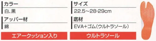 丸五 10864 エアージョグIII 12枚 こだわりの機能が祭りに華を添える  エアーインソールにエアークッション。衝撃吸収機能が踵への負担を減らします。スポーツタイプやこども用など、祭りの際の動きを考慮した祭り専用たび。  ●三層構造衝撃吸収インソール:踵に衝撃吸収材を使用した三層構造インソール。  ●踵衝撃吸収:厚めのゴム底が踵への衝撃を吸収します。  ●エアークッション:空気の力で激しい動きから踵を守るエアーバック。   ※この商品はご注文後のキャンセル、返品及び交換は出来ませんのでご注意下さい。※なお、この商品のお支払方法は、先振込（代金引換以外）にて承り、ご入金確認後の手配となります。 サイズ／スペック