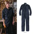 作業服JP 男女ペア ツナギ・オーバーオール・サロペット 丸鬼 RO-330 デニム調ストレッチツナギ（ヒップオープン）