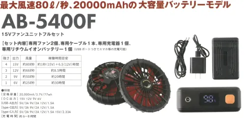 丸鬼 AB-5400F 15Vファンフルユニットセット サイズ／スペック