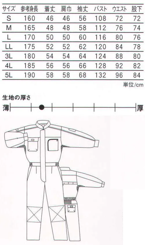 丸鬼 PS-111 長袖ツナギ クールな肌触りがうれしい、トロピカルECO素材製。 ●背中ベンチレーション機能＆袖下メッシュでいつも爽快。 ●ヒザ当てには中綿入りで長時間作業もラク。 サイズ／スペック