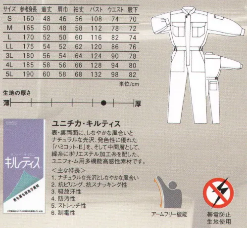 丸鬼 RO-720 長袖ツナギ しなやかな風合い、ひとクラス上の着心地。ハイクラスな綿を使用した高級感生地。 ●風合いと光沢・発色性にすぐれた多層構造素材。 ●吸汗性、防汚性、ストレッチ性、制電性を発揮。 サイズ／スペック