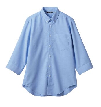 住商モンブラン SS010-21 シャツ（7分袖） 淡い色でも汗染みが目立たない!暑い場所や水場での作業も、安心&快適に。汗をかいても、水に濡れても、気にならない機能素材のシャツ。「濡れ色抑制」と「吸水速乾性」を備えた機能素材で清潔感をキープ。ボタンダウンシャツの代表格、オックスフォードシャツが登場。細身シルエットで動きやすく、すっきりと着こなせます。素材は、濡れ色抑制機能を持つ吸水速乾素材「ドライオックス」を採用。汗や水濡れによる濡れ色を防ぎ、汗をかいたり洗い場での作業をした後も安心して接客できます。濡れてもすぐに乾くため、着心地も快適。洗い場など、水を使う職場にもおすすめ。第一ボタンを外しても襟がバランスよくおさまる、ボタンダウン仕様。淡色でも濡れ色が目立たないのがポイント。