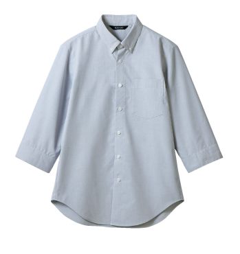 住商モンブラン SS010-91 シャツ（7分袖） 淡い色でも汗染みが目立たない!暑い場所や水場での作業も、安心&快適に。汗をかいても、水に濡れても、気にならない機能素材のシャツ。「濡れ色抑制」と「吸水速乾性」を備えた機能素材で清潔感をキープ。ボタンダウンシャツの代表格、オックスフォードシャツが登場。細身シルエットで動きやすく、すっきりと着こなせます。素材は、濡れ色抑制機能を持つ吸水速乾素材「ドライオックス」を採用。汗や水濡れによる濡れ色を防ぎ、汗をかいたり洗い場での作業をした後も安心して接客できます。濡れてもすぐに乾くため、着心地も快適。洗い場など、水を使う職場にもおすすめ。第一ボタンを外しても襟がバランスよくおさまる、ボタンダウン仕様。淡色でも濡れ色が目立たないのがポイント。